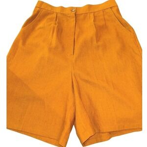 Adrian Jordan Mustard Yellow Linen Blend Pleated High Waist Shorts Womens 16